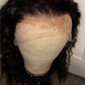 360 Curly Black Lace Front Wig with drawstring tie in the back for security